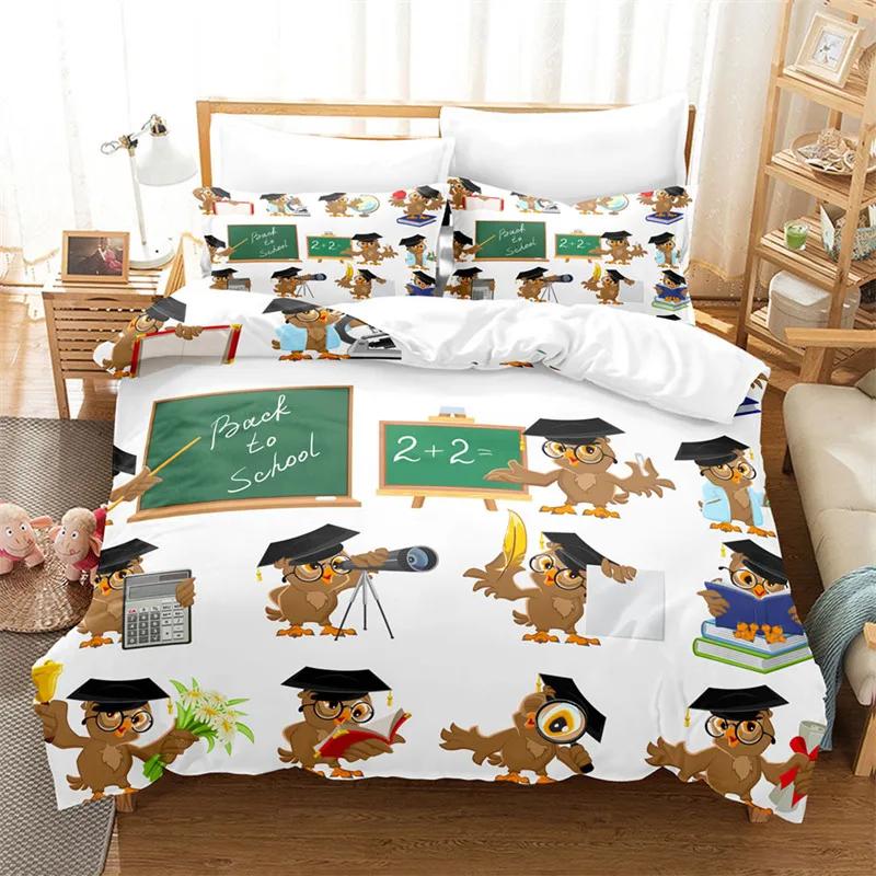 Cartoon Owl Duvet Cover Set Fashion Cute Animal Bedding Set Soft Microfiber Print Comforter Cover Decorative Kids Children Room