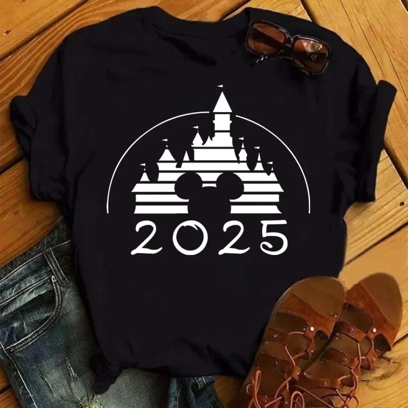 Disney Cartoon 2025 Travel Pattern Printed T-Shirt Summer Women's Casual Tops T-Shirt Fashion Clothing Harajuku Y2k T-Shirt