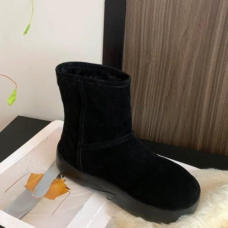

Cowhide version thick-soled thermal and fleece fur integrated snow boots cotton shoes new winter short boots 40