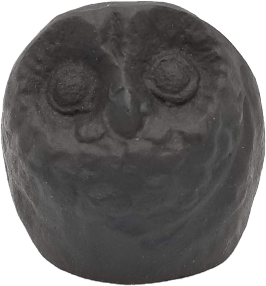 Iwachu Paperweight, Large Owl, Black, 30021, Designer Accessories, Nanbu Ironware
