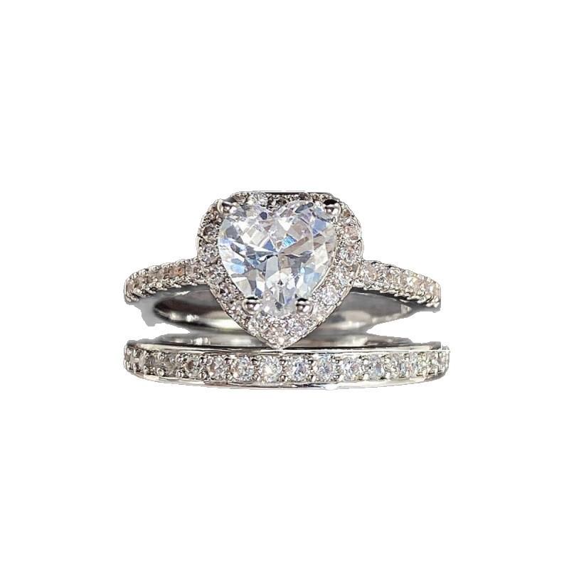 Double two-in-one combination ring, European and American love diamond women's ring