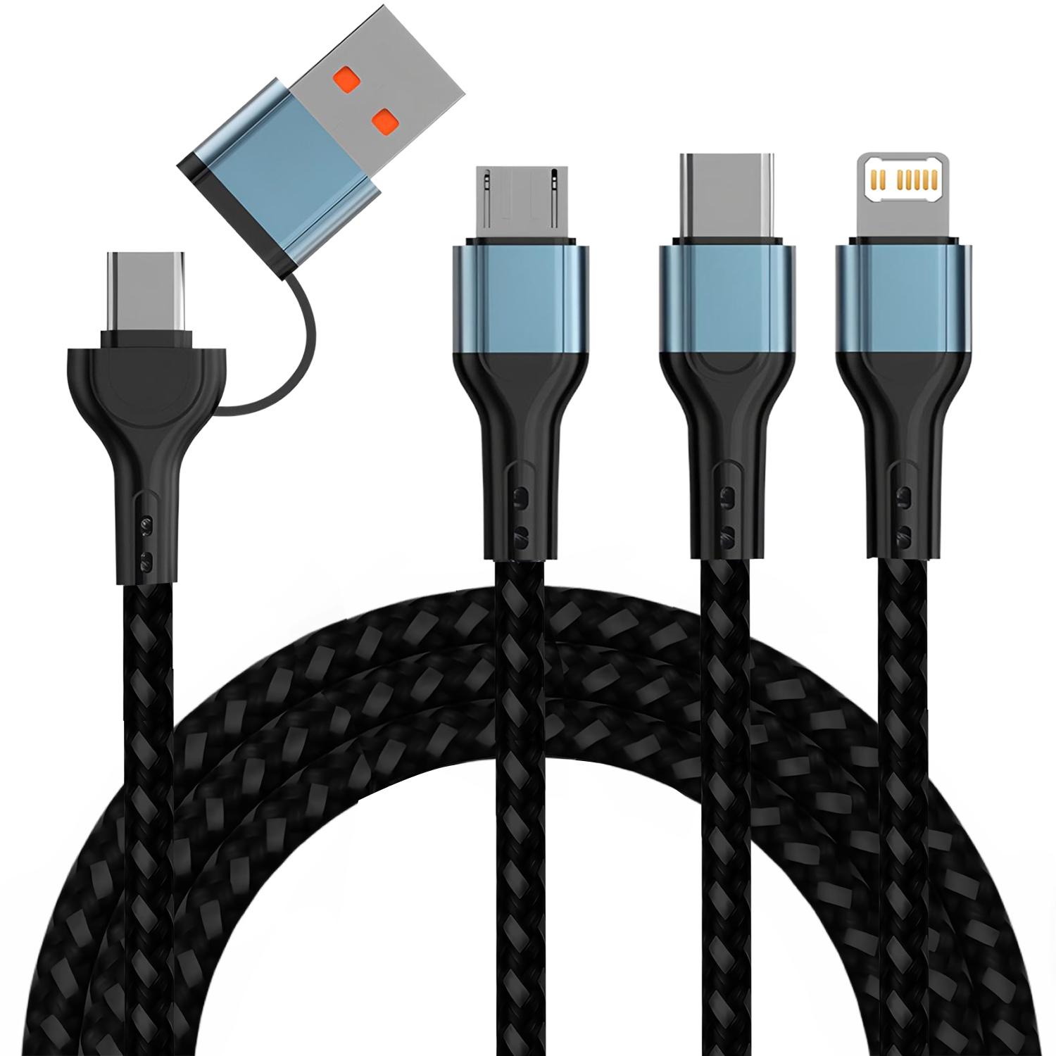 3 в 1 Быстрый зарядный кабель для iPhone Samsung Huawei Micro USB Type C Зарядный кабель 1.2M Многопортовый USB Зарядный кабель чёрный