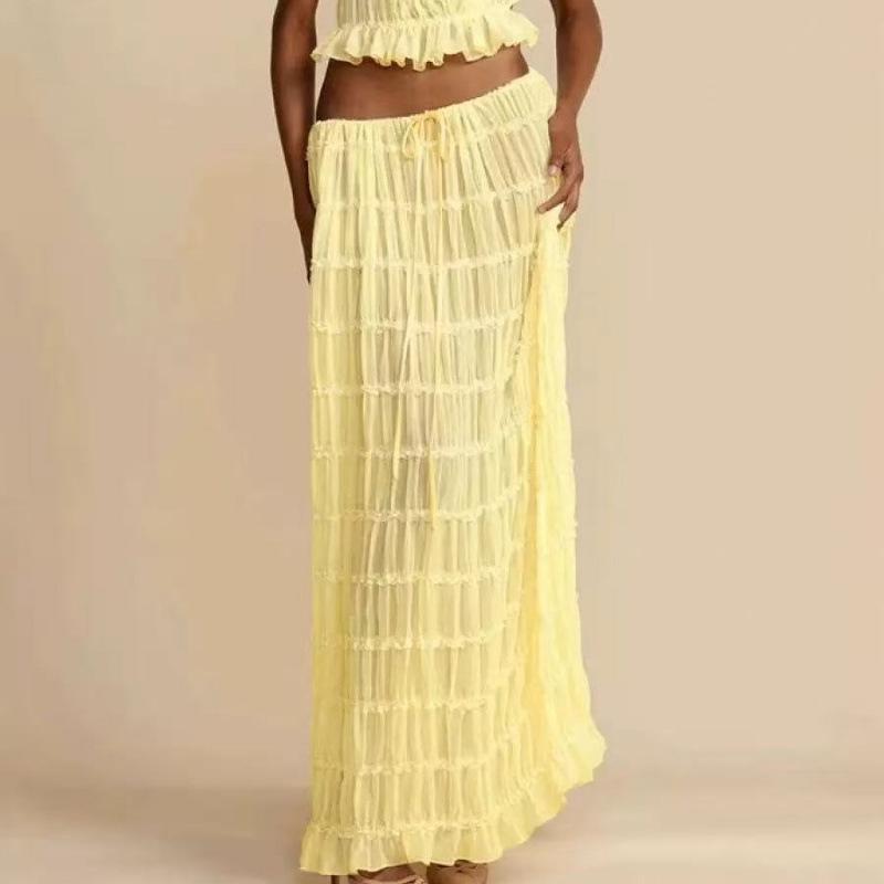 2025 Summer Women s Multi-color Sleeveless Backless Halter Wide-leg Skirt Set S фиолетовый