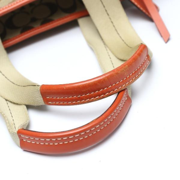 Coach Canvas Shoulder Tote Bag Leather Orange Women 8679 Used