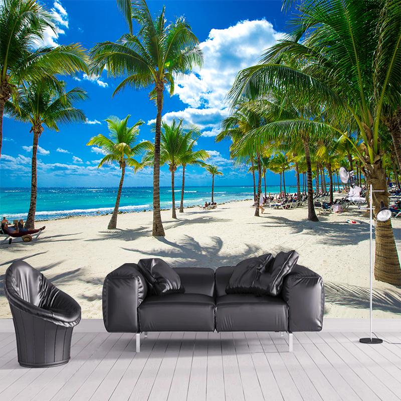 3D Photo Wallpaper Seaside Coconut Tree Beach Scenery Wall Mural Wall Paper For Living Room 3D Mural