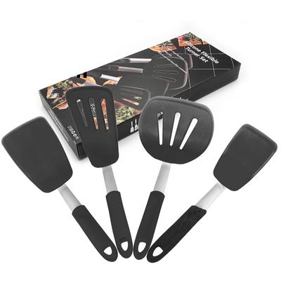 LMETJMA Silikon Pfannenwender Spatel Set Hitzebeständig Extra Groß Breit Flexibel Spatel Gummiwender Kochutensilien Set KC0144