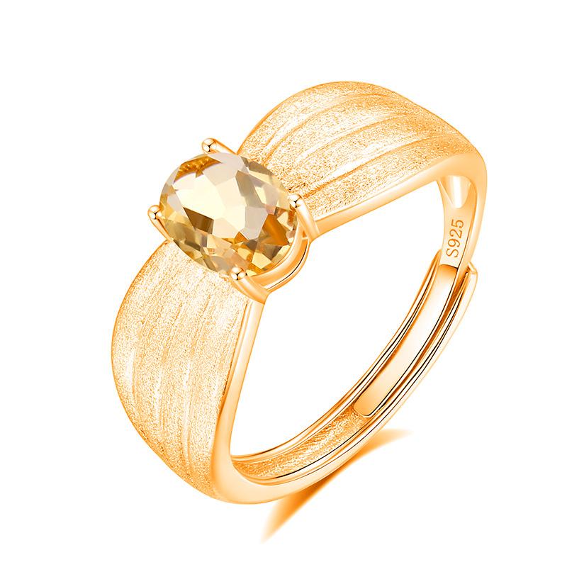 High-end Inlaid Natural Crystal Stone Jewelry Women's French Wire Drawing Process S925 Sterling Silver Niche Light Luxury Ring Women