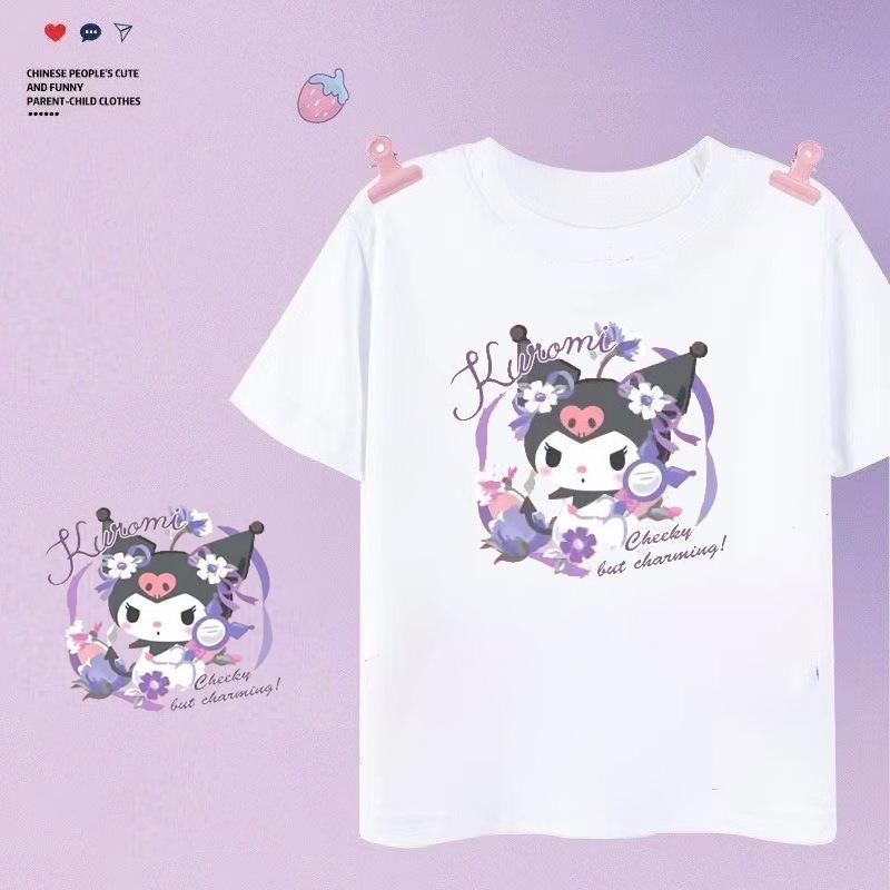 Sanrios 2026 Summer New Design Kuroml Graffiti Cartoon Print Pure Cotton Breathable Childrens ShortSleeved TShirt S