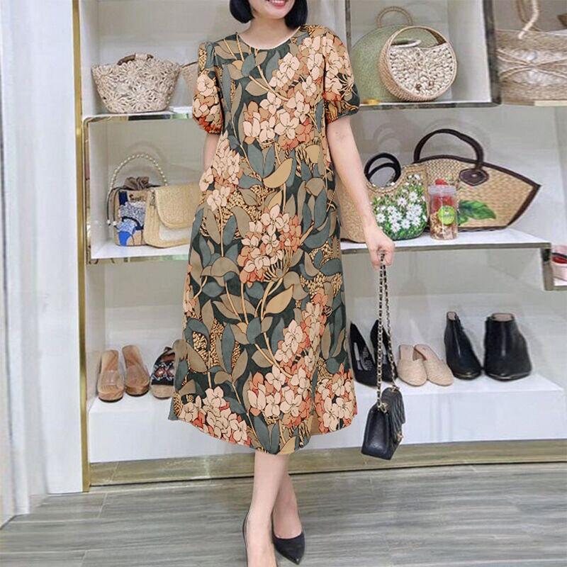 

ZANZEA Женское платье свободного покроя с принтом в стиле ретро с коротким рукавом 3XL