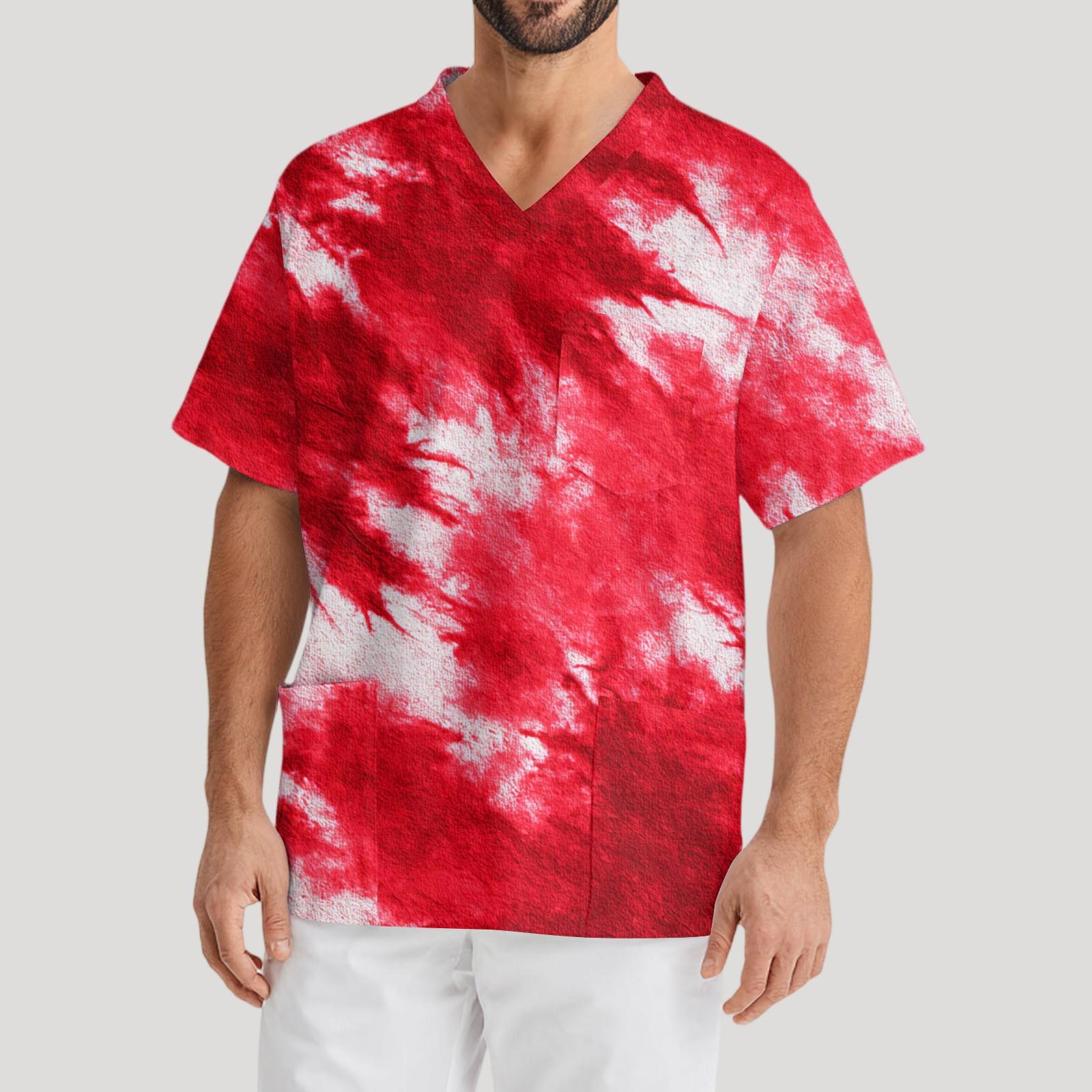 

Men s Printing Short Sleeve V-neck Working Blouse Chest Pocket Carer Top XXL червоний