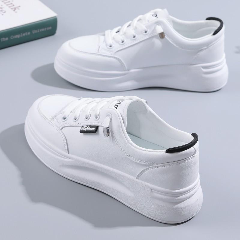 Women Thick Sole White Casual Sports Lace Up Sneakers Versatile Daily Walking Shoes