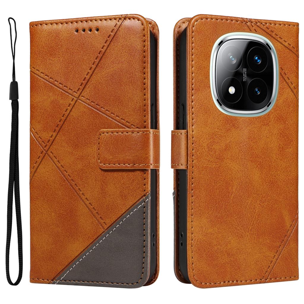 For Xiaomi Redmi Note 14 Pro+ 5G/Note 14 Pro 5G/Poco X7 5G Case Leather Geometric Line Wallet Phone Cover with Wrist Strap