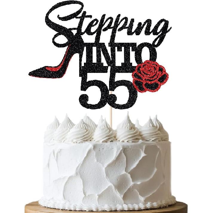 Stepping Into 40 Cake Topper,Still Fabulous at 40 Cake Decor,Funny Happy 40th Birthday Party Supplies,Highheel Rose Sign Cheers to 40 Years Black Red