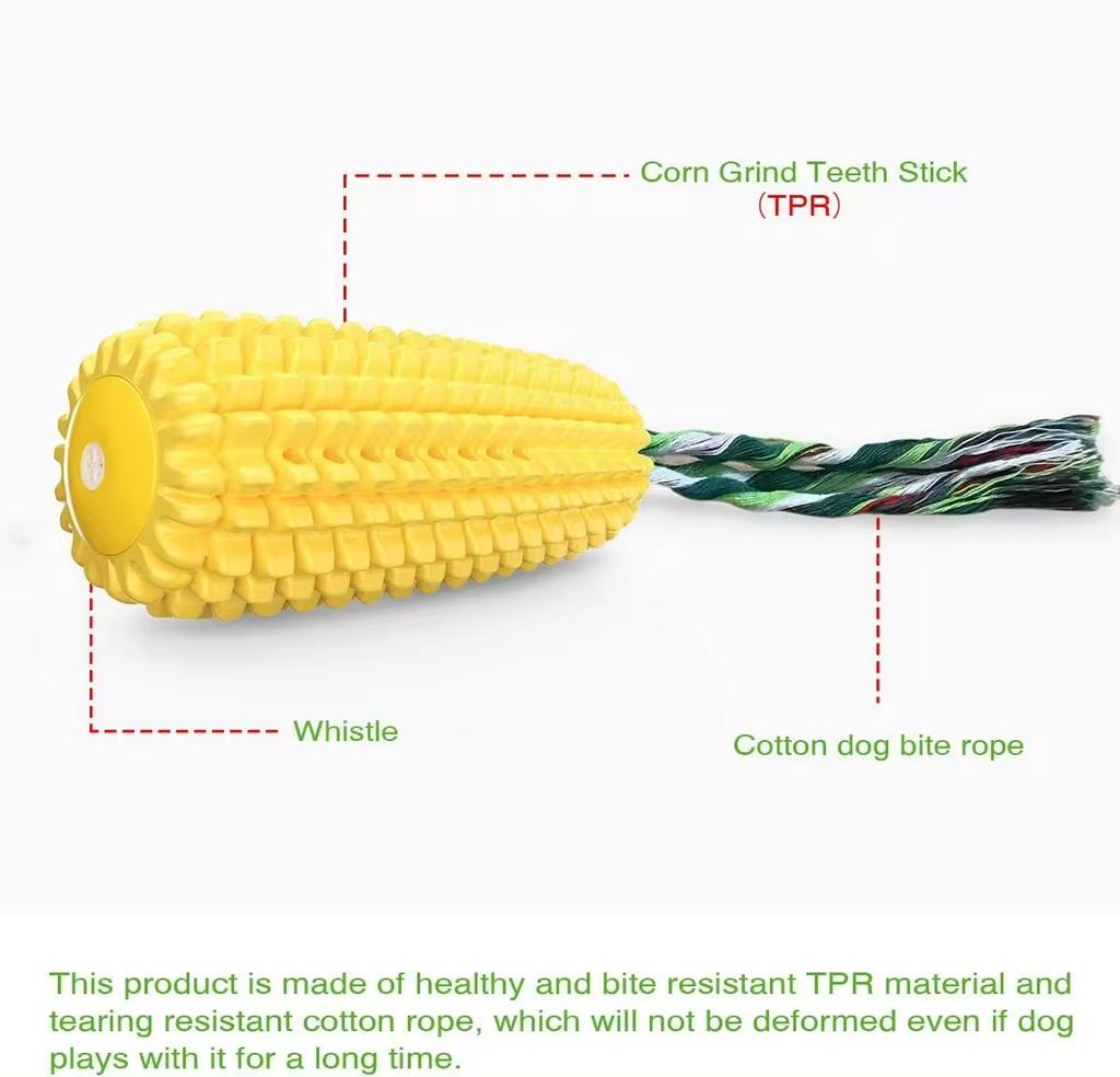 Hot Sale Durable Corn Shaped TPR Dog Toothbrush Teeth Cleaning Toys Pet Chew Squeaky Toy