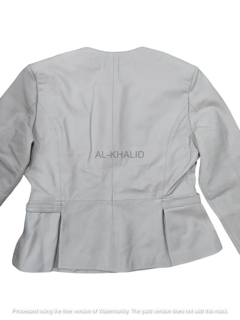 Handmade Women's White Leather Jacket Genuine Lambskin Pleated Flared Stylish