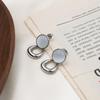 Guochao Retro Inlaid Circle Opal Stud Earrings Geometric Irregular Temperament Girls Versatile Jewelry