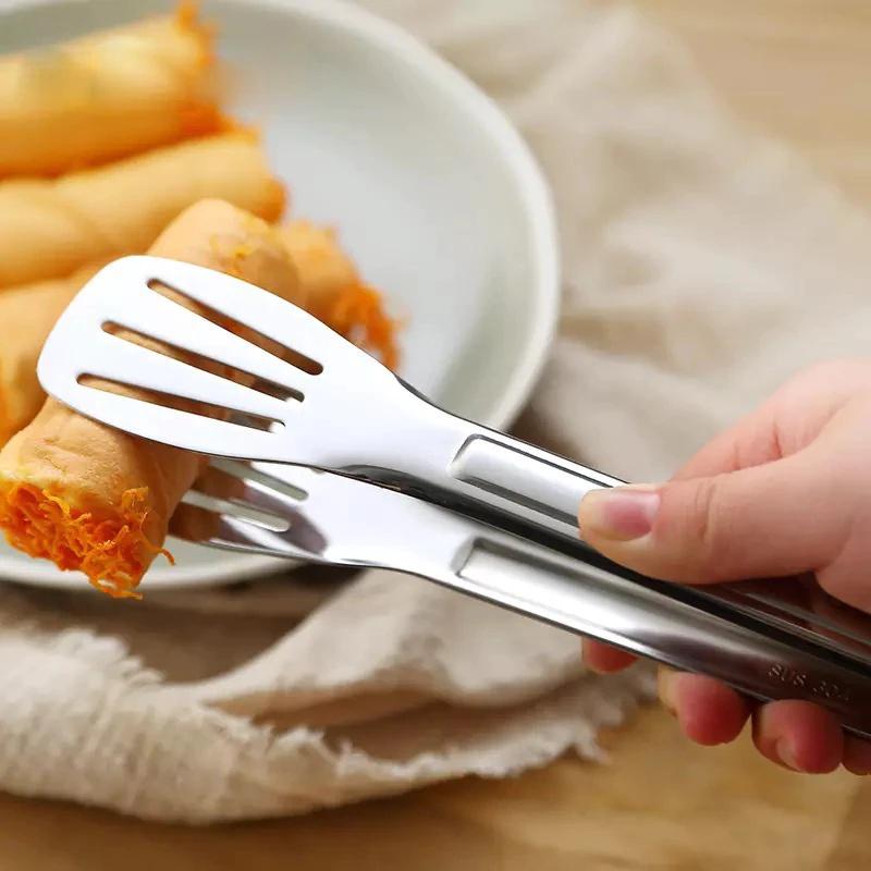 1PC kuchenne szczypce do jedzenia narzędzie podgrzewanie szczypce do chleba ze stali nierdzewnej sałatka BBQ gotowanie jedzenie do serwowania klips naczynie