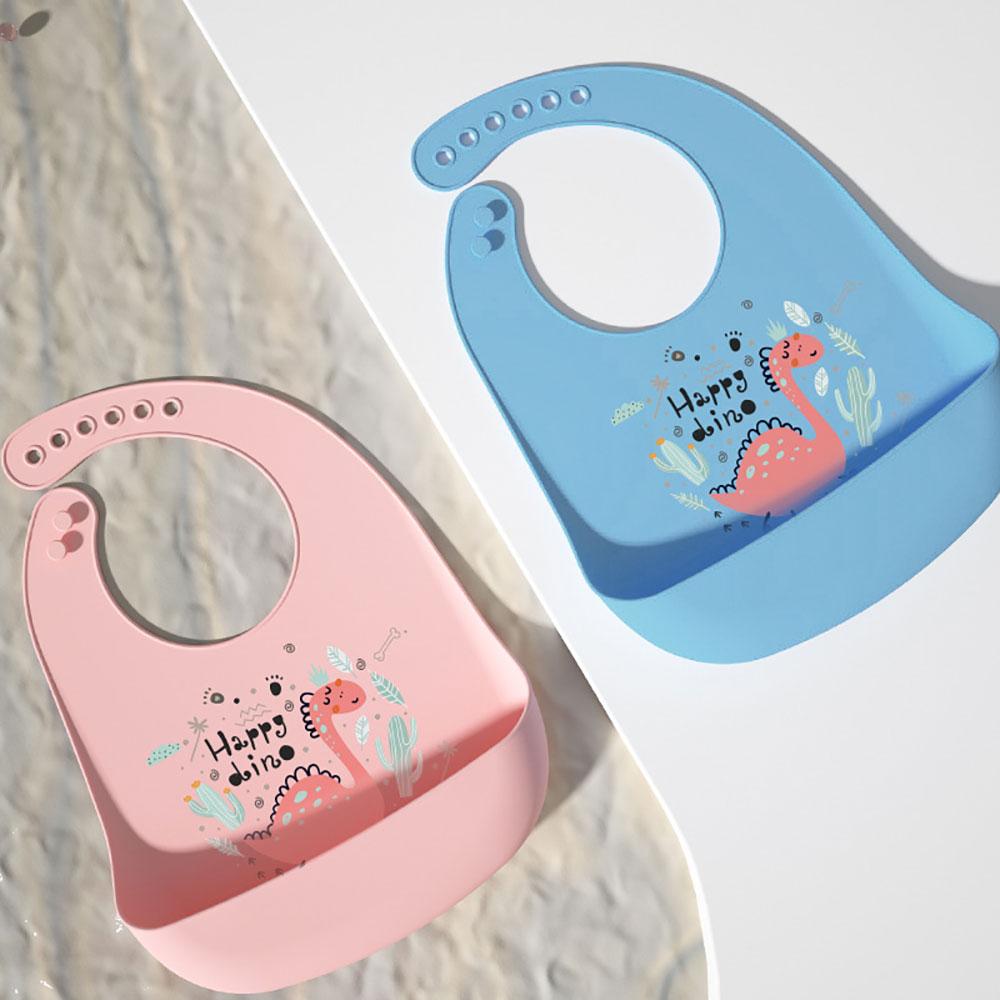 Silicone World 1PC Waterproof Bibs Baby Kids Stuff Cute Cartoon Printed Kids Bib Adjustable Soft Silicone Bib Baby Feeding Stuff