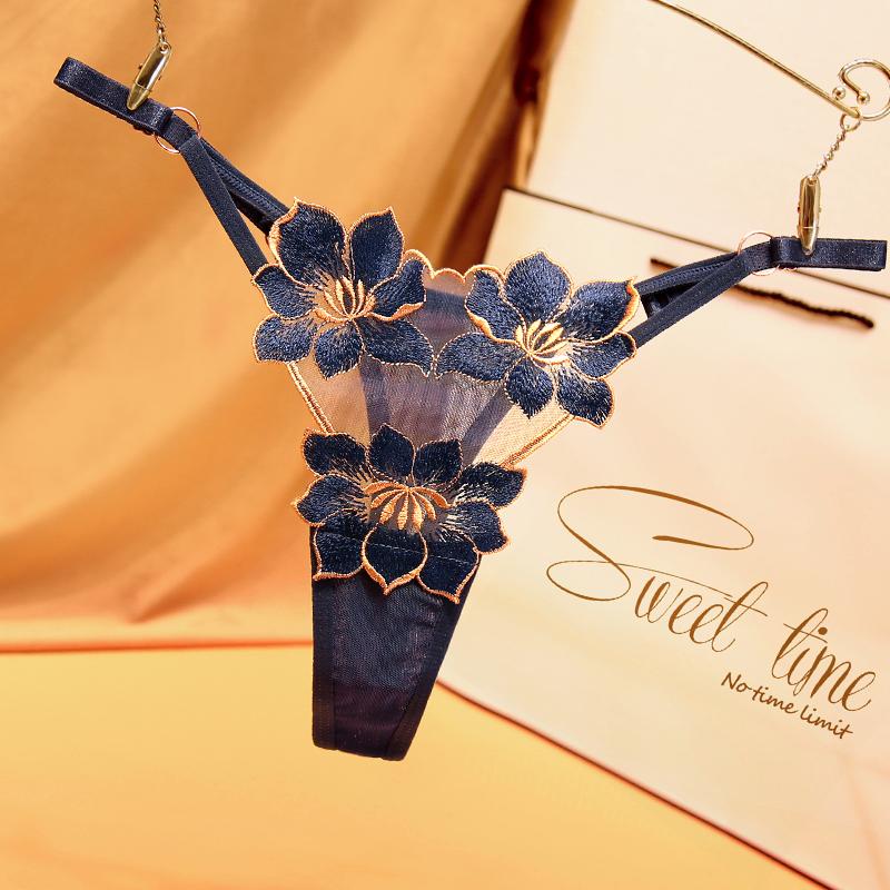 Breathable Underpants Flower Thin Belt Embroidery Transparent Women Panties Korean Underwear T Back Thongs String Briefs