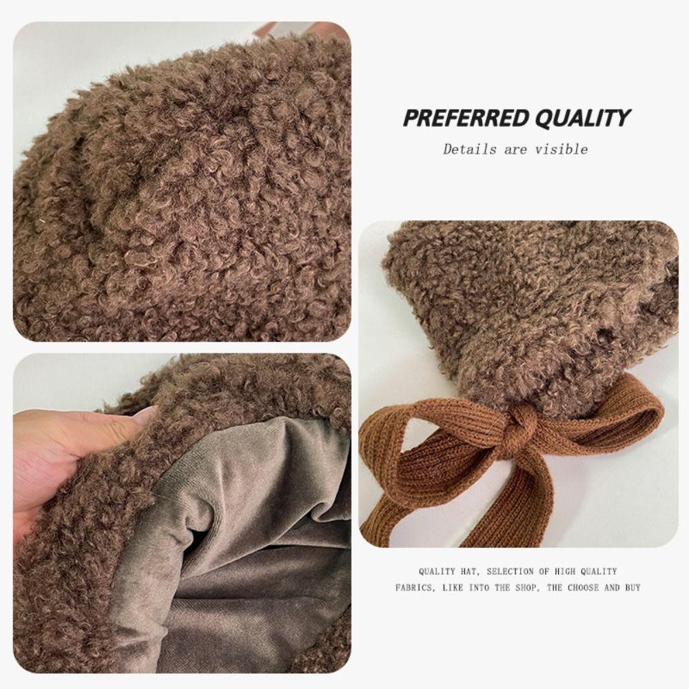 Lambswool Plush Balaclava Solid Color Pullover Hats Fashion Plush Cap  Outdoor