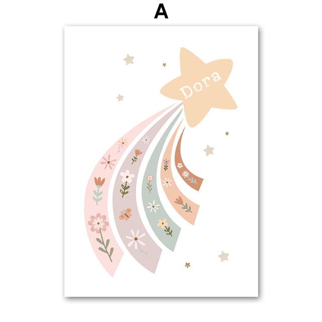 Rainbow Stars Moon Flowers Big Dreams Cartoon Wall Art Canvas Painting Nordic Posters And Prints Pictures Girl Kids Room Decor