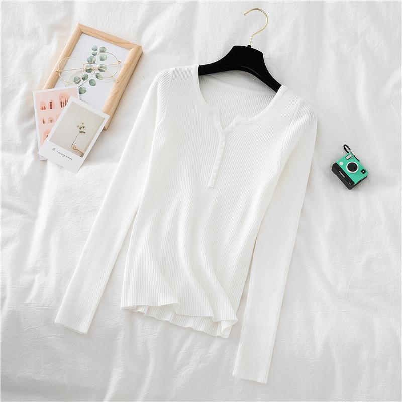 

Весенне-осенний женский пуловер, вязаная базовая футболка, тонкий облегающий трикотаж с длинным рукавом, облегающий свитер, тренд One Size белый