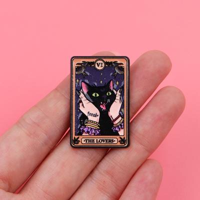 THE LOVERS Tarot Enamel Pin Black Cat Brooch Pines Lapel Pins Badge On Backpack Clothing Accessories Witch Jewelry Friends Gifts
