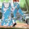 Flowers and Green Leaves Print Yoga Outfit for Women Fashion Workout Leggings Fitness Sports Casual Yoga Set Sports Suit