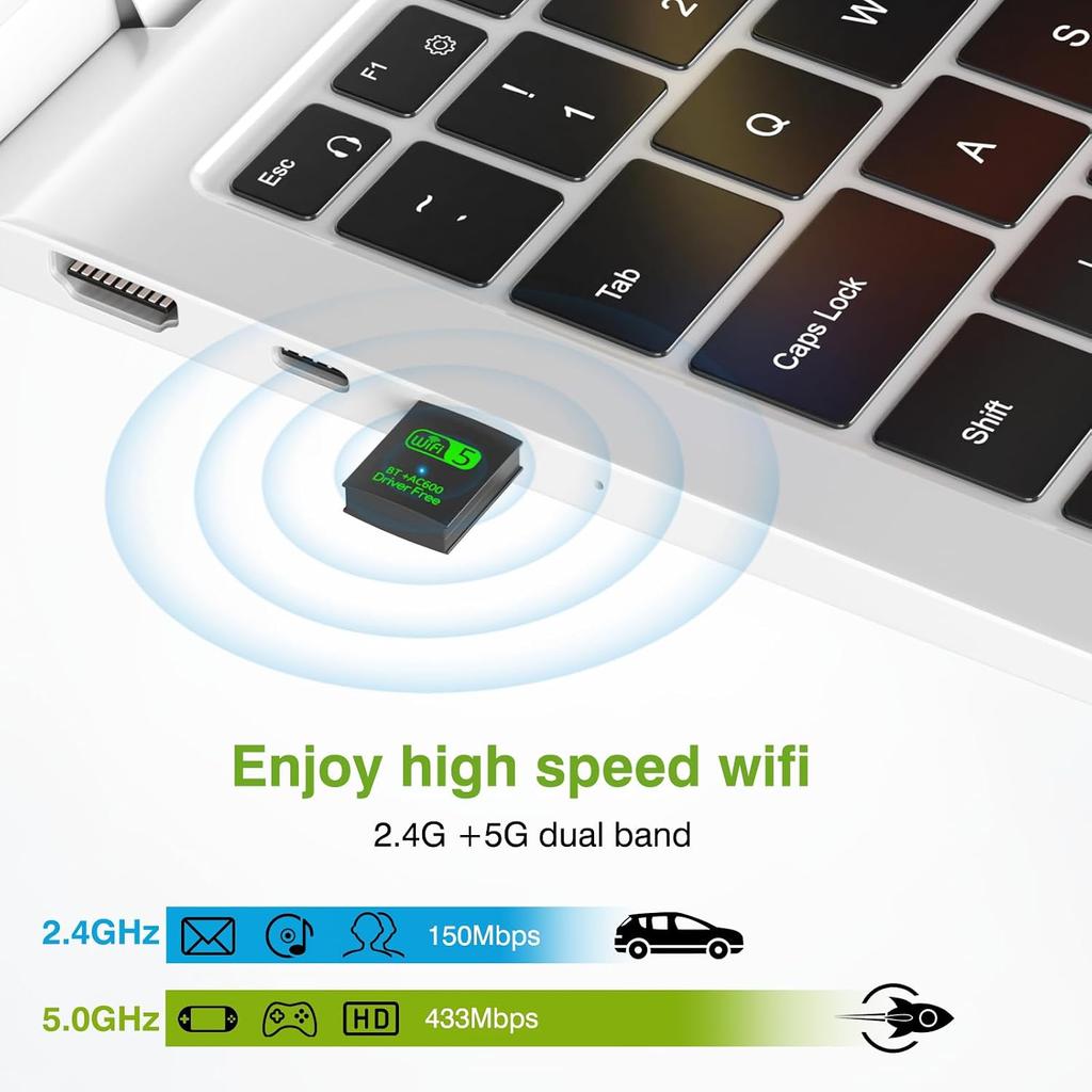 USB WiFi Bluetooth Adapter 600Mbps Dual Band 2.4/5Ghz Wireless Network External Receiver Mini WiFi Dongle for PC/Laptop/Desktop