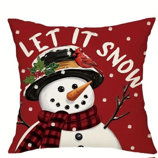 1pc Red Christmas Cushion Cover Snowman Deer Printed Durable Cover 2025 New for Home Ornament Xmas New Year Christmas Decoration