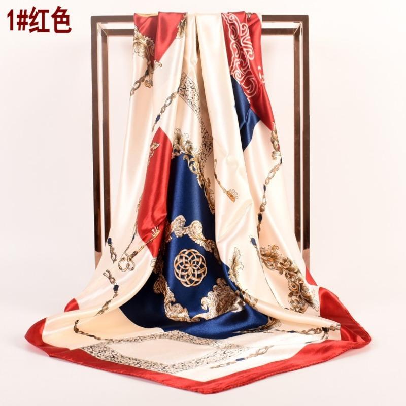 

New simulation silk satin flower chain 90 * 90 generous silk scarf female scarf worker 90cm*90cm красный