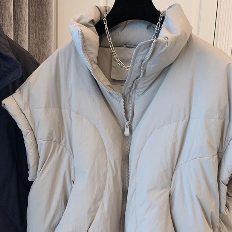 Stand Neck Solid Color Sleeveless Women Parkas Korean Autumn Loose Casual Cotton Coat Zipper Design Sense Female Vest Jacket