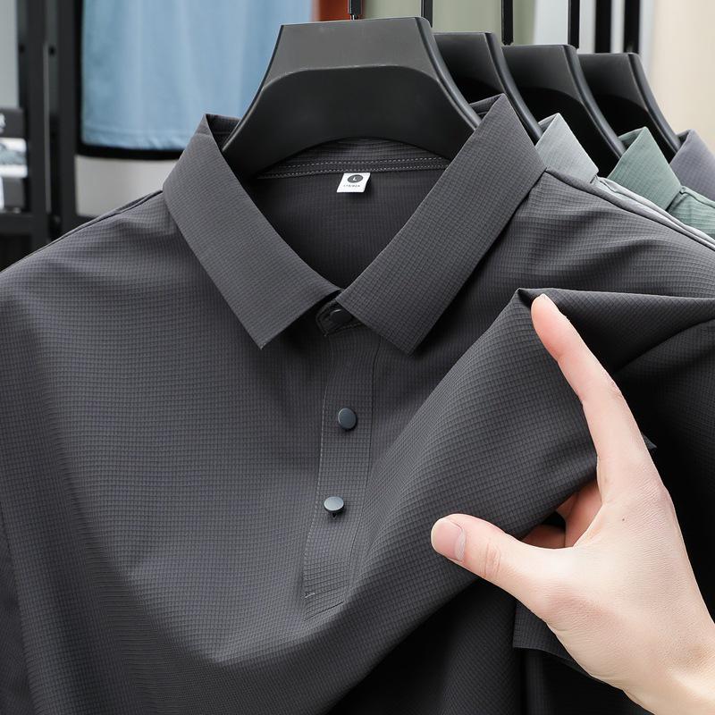 Men's Summer Seamless Ice Silk Polo: Breathable Business Casual Short Sleeve Shirt with Turn-Down Collar