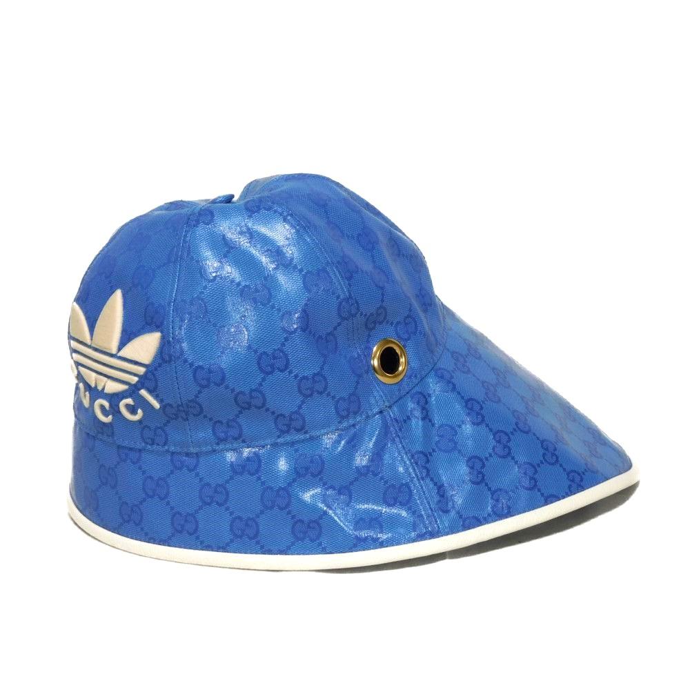 Used Adidas GG Crystal Bucket Hat 9539 724628 3HANY 4377 7919 Double G Trefoil Logo M 22.4" Blue Unisex from Japan