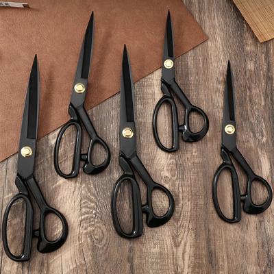 Professional 8-12inch Tailor Scissors Anti-Rust Ergonomic Leather Cutting Scissors Black Durable Sewing Shears Tailoring Work