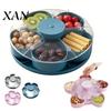 Rotating Condiment Holder Divided Snack Serving Tray with Lids Spinning Compartment Platter for Multi-compartment Plate Dips Veggies Fruits