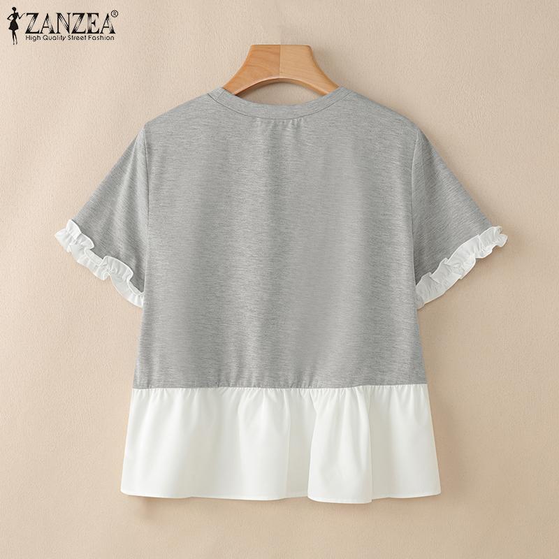 ZANZEA Lässige Damenbluse mit Rundhalsausschnitt und kurzen Ärmeln für den Sommer