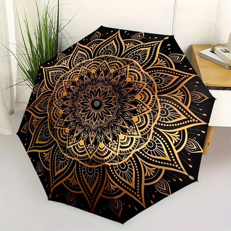 1 Stück Goldenes Mandala Automatischer Regenschirm - 8-Speichen Faltbares Design, Outdoor-Abenteuer und Familienfeiern yy250829024