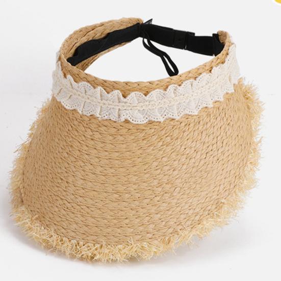 Summer Beach Hat Wide Brim Sun Protection Foldable Portable Straw Hat Tassel Lace Decoration Hollow Weave Hat