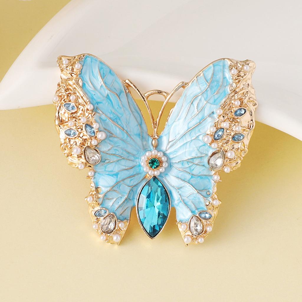 Fashionable Rhinestones Butterfly Enamel Pin Sturdy Alloy Accessory for Women Clothing Decoration and Gifts Giving