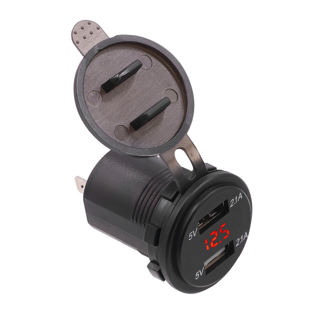 Waterproof Dual USB Phone Charging 4.2A Charger LED Digital Display Voltmeter with 23.6in LineRed DC12 24V