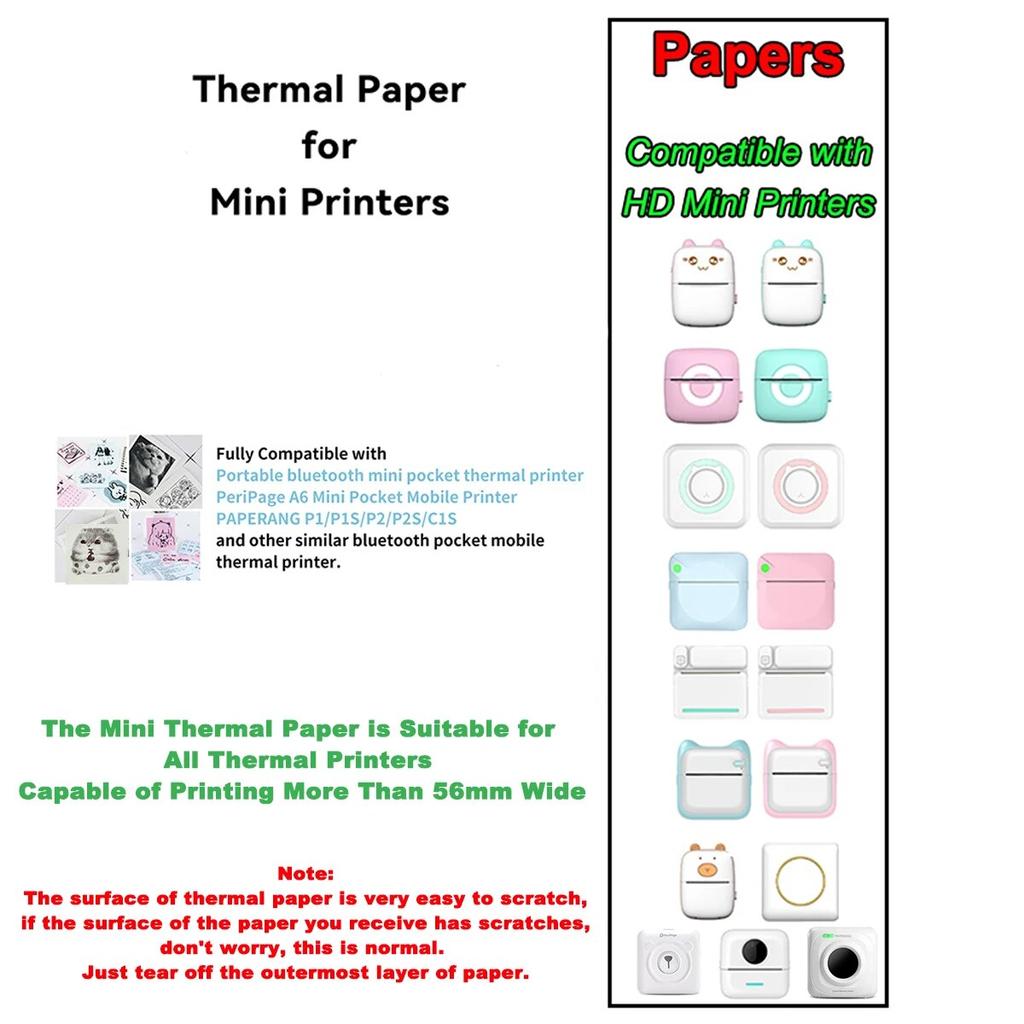 9Rolls 57*25MM Thermal Paper Label Sticker Adhesive Rolls Paper For Mini Printer Instant Print Printing Paper Replacement
