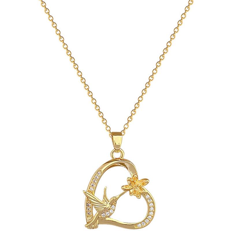 Swallow With Flowers Light Luxury Temperament Gorgeous Full Diamond Necklace Female Versatile Collarbone Chain Titanium Steel Chain