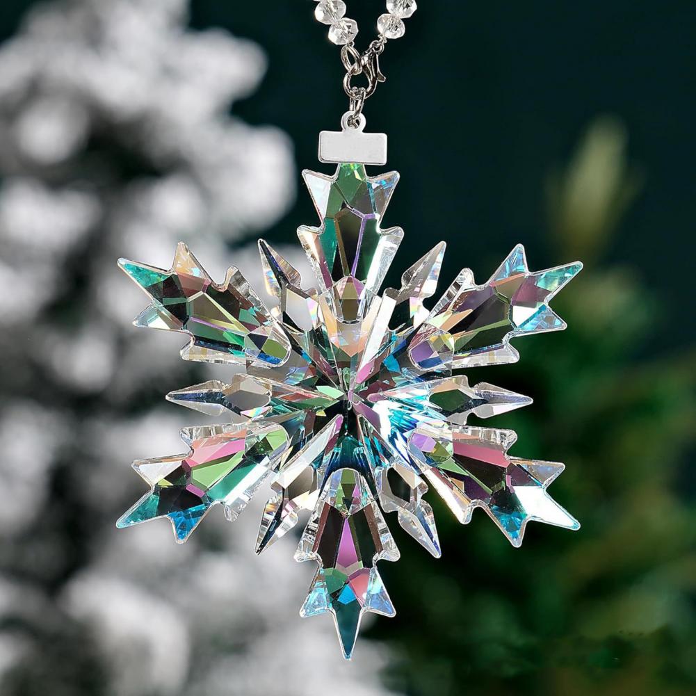 9.8cm Christmas Ornaments Clear Faceted Crystal Snowflake Pendant Acrylic Icicle Drop Transparent Hangings Christmas Tree Decor