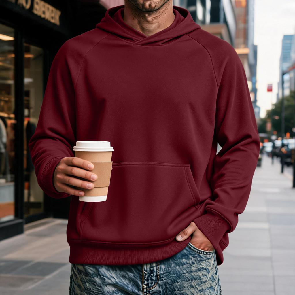 Men's Raglan Hoodie with Pocket - Long Sleeve Casual Pullover