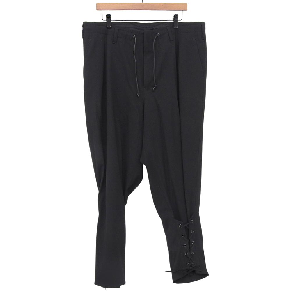 Yohji Yamamoto POUR HOMME Wool gabardine pants with lace-up front hem, black, size 2, HC-P39-100, 19AW Bottoms 2 blackUsed