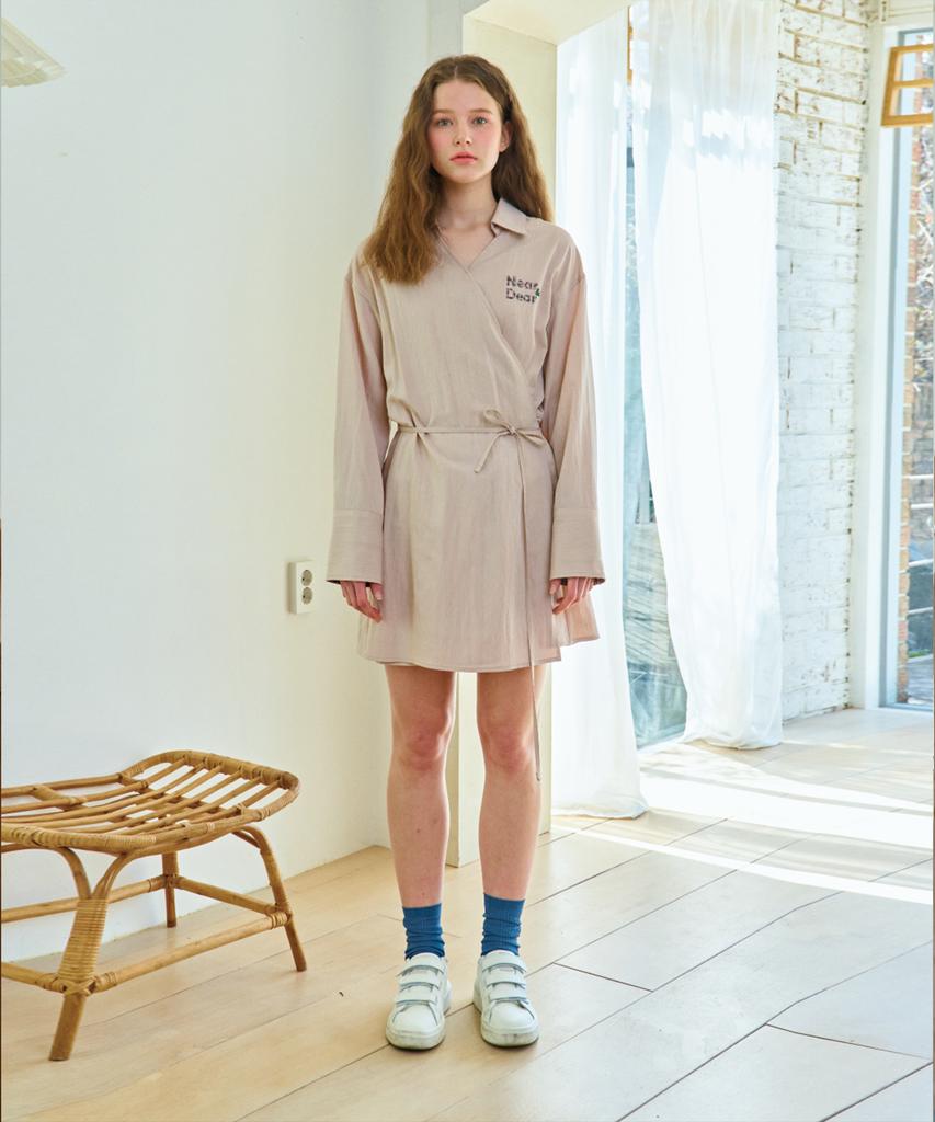 Near And Dear Grace Wrap Shirt Dress Beige