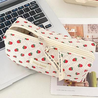 Trousse à crayons Kawaii Style Coréen Simple Floral Pour Fille Coton Doux Grande Capacité Sac de Rangement pour Papeterie