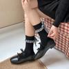 Damen Frühling und Herbst Süßer Absatz Schleife Karomuster Spitze Mittelhohe Stulpe Frottee-Socke
