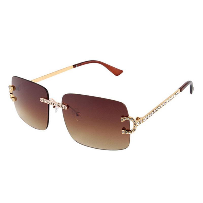 HBK 2023 Rimless Gradient Lenses Diamond Square Sunglasses UV400 Protection Alloy Frames Women